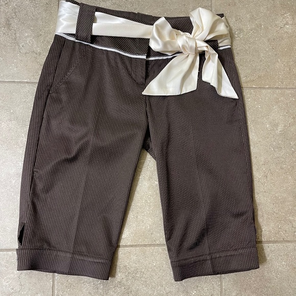 Bebe Pants - Bebe Brown Pinstriped Dress up Capris Cropped Pants Knickers